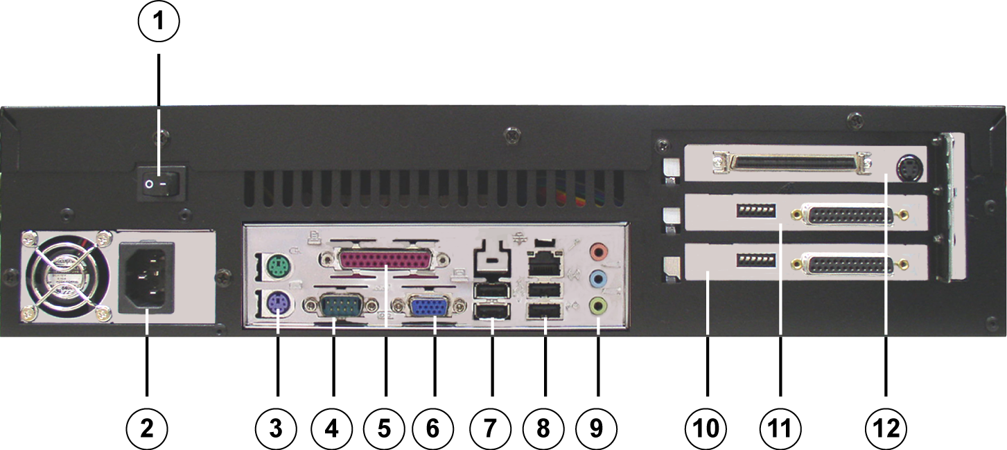 DiBos/DiBos Micro Przyłącza urządzeń pl 27 3.2.2 DiBos Micro widok z tyłu 1 Włącznik/wyłącznik 7 2x USB 2.0 (np.