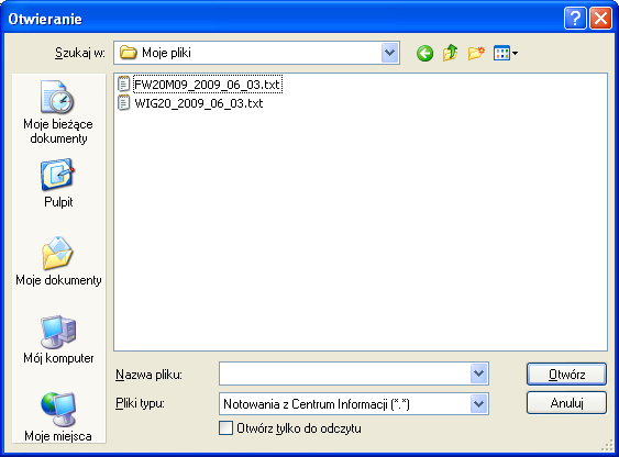 Powyższy zrzut przedstawia okno otwierania pliku do importu po kliknięciu opcji File -> Import ASCII.