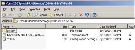 Po wykonaniu jednej z powyżej wspomnianych akcji, za pomocą funkcji Windows Explorer uzyskasz dostęp do wymaganego folderu (jego nazwę stanowi adres MAC klienta) ulokowanego w PRM Storage.