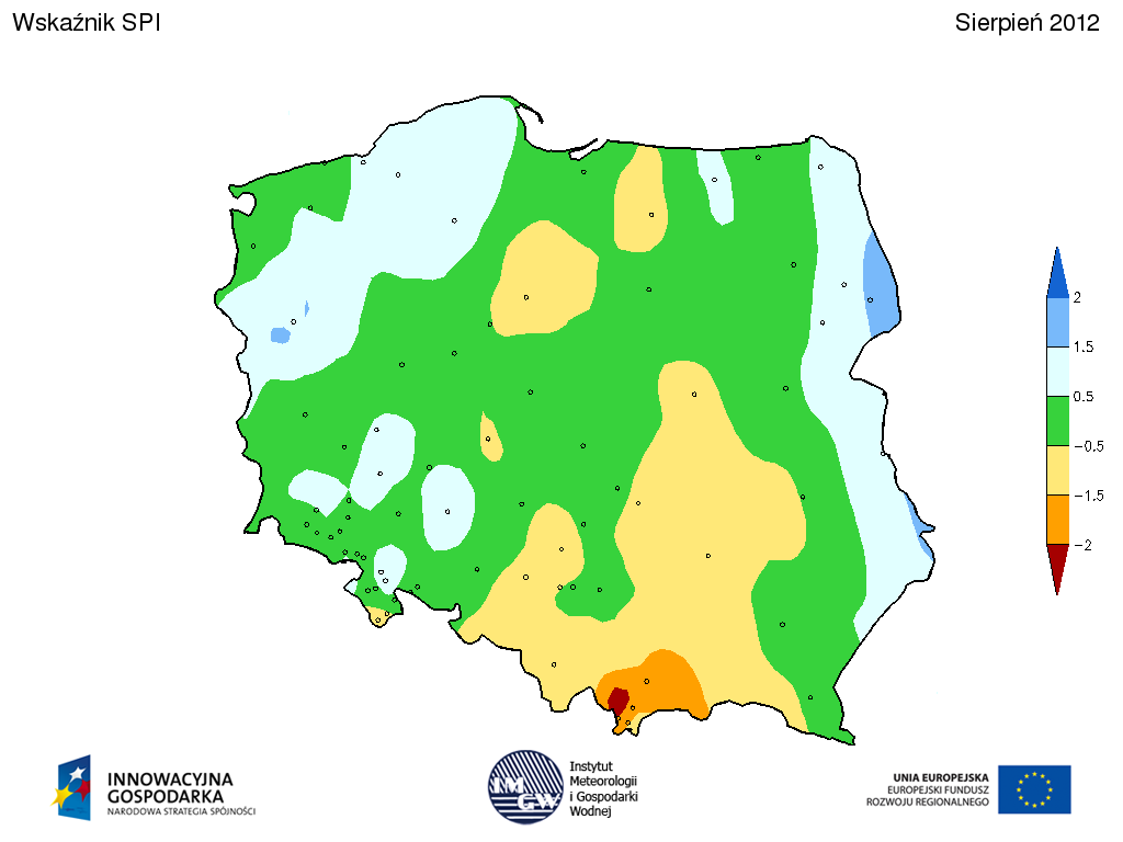 POSUCH@ - OCENA SUSZY ATMOSFERYCZNEJ SPI (standaryzowany wskaźnik opadu) przestrzenny rozkład intensywności