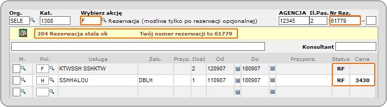 Dokonując przekształcenia rezerwacji opcjonalnej stosuje się akcję - F". UWAGA!