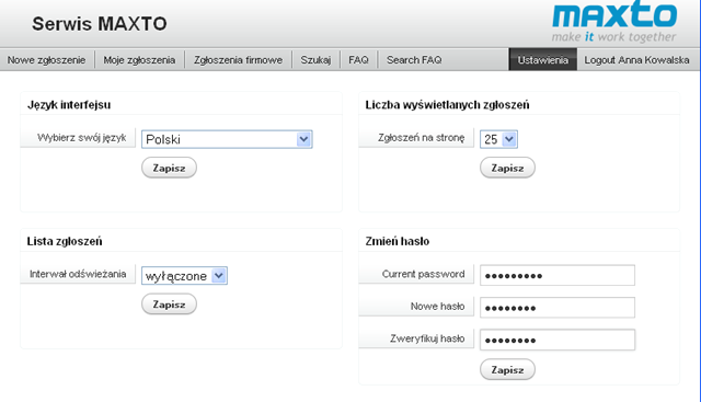 Po aktywacji konta możliwe będzie zalogowanie się na stronie serwis.maxto.pl.
