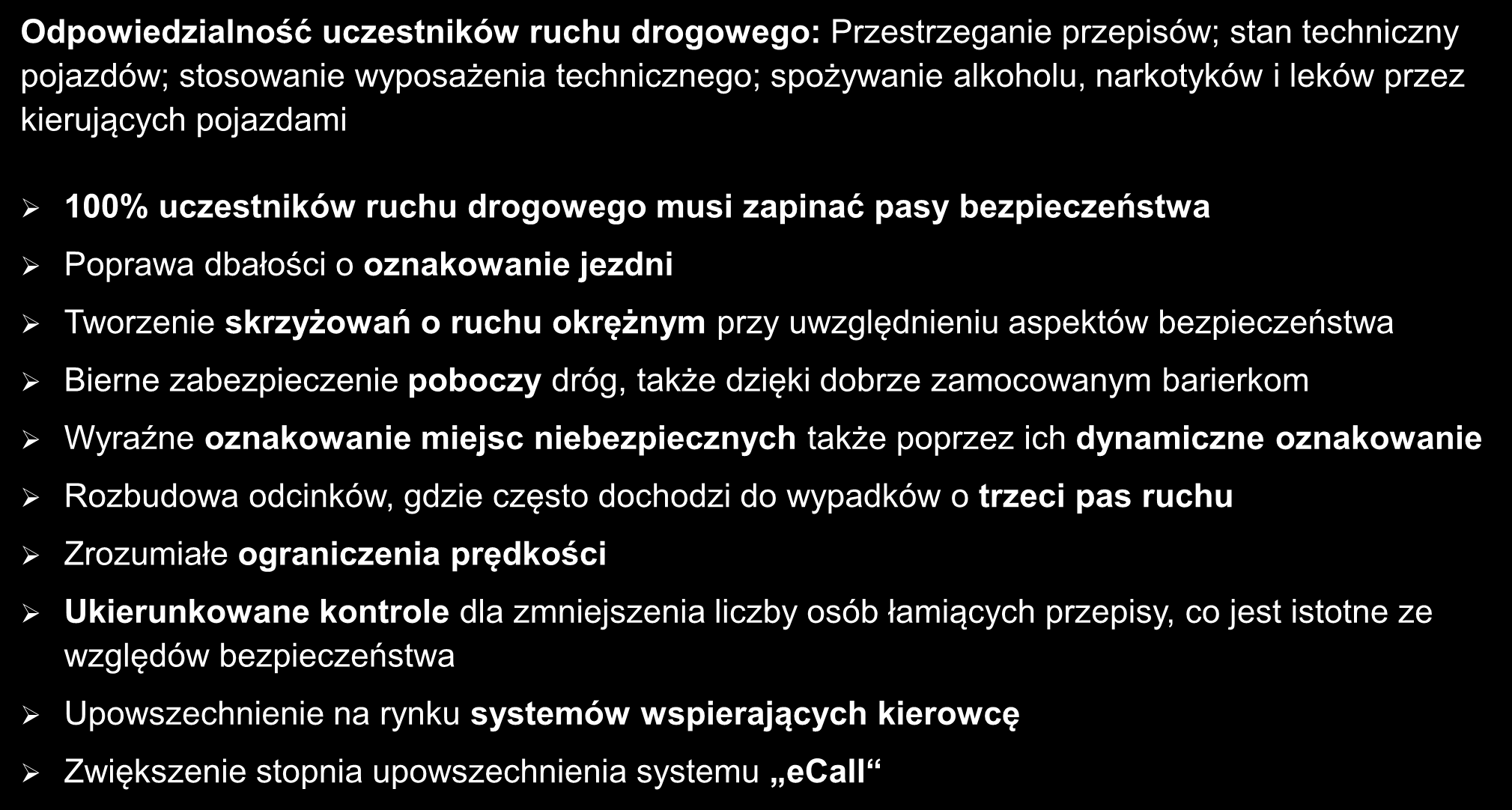 Raport bezpieczeństwa ruchu drogowego DEKRA na rok 2013 Postulaty Odpowiedzialność uczestników ruchu drogowego: Przestrzeganie przepisów; stan techniczny pojazdów; stosowanie wyposażenia