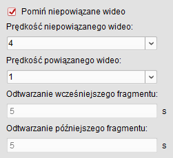Wynikiem wyszukiwania jest niebieski pasek dostępnych nagrań oraz lista plików po lewej stronie.