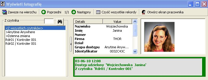 Ikony: wyświetlane po lewej stronie linii zdarzenia, : kamera wideo jest powiązana z tym zdarzeniem (sprawdź ekrany Czytnik i Wejście ), : akcja «Nagrywaj wideo» jest powiązana z tym zdarzeniem