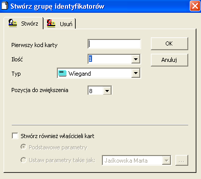 3.7.2. Grupa identyfikatorów Z pomocą tego ekranu można stworzyć lub skasować grupę identyfikatorów jedną komendą.