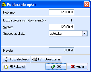 Moduł 22 Stomatolog Jeżeli podczas wizyty zostały wykonane zabiegi, za które opłatę ponosi pacjent, wówczas zostanie wyświetlone okno Pobieranie opłaty, które umożliwia zarejestrownie przyjęcia