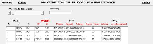 Funkcje obliczeniowe wykorzystywane w programie: // Funkcje - deklaracje double odl(double x1, double y1, double x2, double y2); // odległość ze współrzędnych double