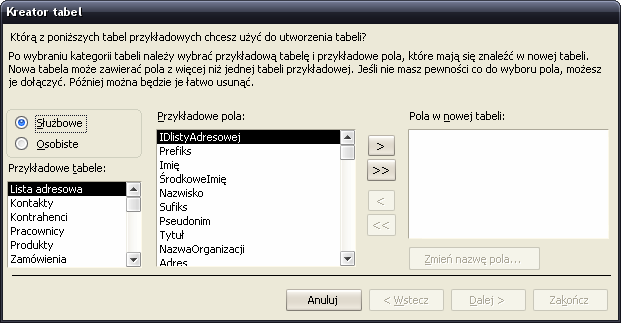 I. Tworzenie bazy danych za pomocą kreatora Celem ćwiczenia jest utworzenie przykładowej bazy danych firmy TEST, zawierającej informacje o pracownikach oraz produktach.