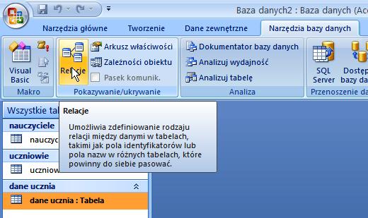 Pomiędzy tabelami należy utworzyd relacje.