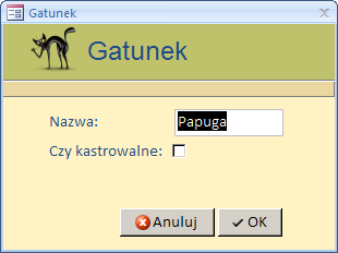 Gatunki Formularz gatunki zawiera predefiniowane