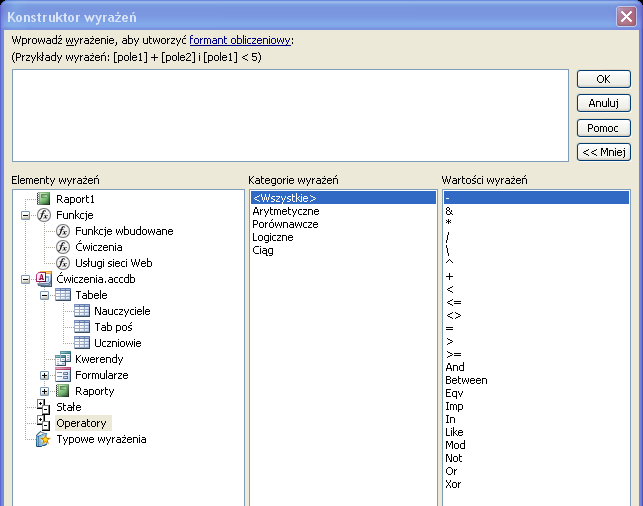 27 Konstruktor wyrażeń Aby formant zwracał pożądany wynik należy uzupełnić pole formuły. Można tego dokonać ręcznie lub poprzez dodawanie kolejnych elementów wyrażenia z wykazu poniżej pola formuły.