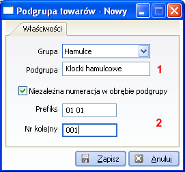 Podgrupa określenie nazwy podgrupy towarów. 2.