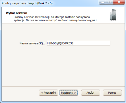Konfiguracja połączenia z bazą danych 1. Podczas pierwszego uruchomienia aplikacji zostaje wyświetlony kreator konfiguracji bazy danych.