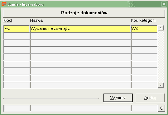 2. Utworzenie nowego nagłówka dokumentu Domyślnie wybierany jest magazyn zdefiniowany w wartościach domyślnych oraz kategoria dokumentów.