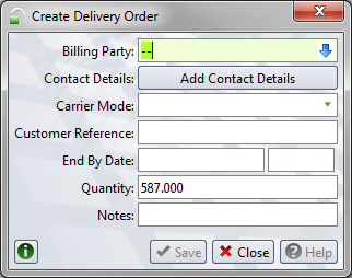 Import Krok 6 W oknie Create Delivery Order należy wypełnić pola według poniższej instrukcji: Billing Party należy wybrać kod Spedycji, np.