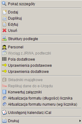 Dokładny opis powyższych funkcji znajduje się w instrukcji Przygotowanie programu do pracy.