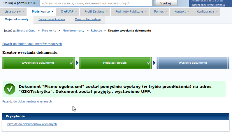 10. Ostatni krok wysłanie dokumentu A tak