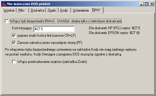 Nix-Ware.com DOS printer emulator strona 11 pliku. Drukuj Obraz w tle Opcja ta pozwala na wydrukowanie na każdej stronie grafiki, np. Zawierającej znak firmowy.