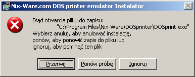 Nix-Ware.com DOS printer emulator strona 3 UWAGA: W przypadku aktualizowania programu należy najpierw zamknąć uruchomioną kopię programu.