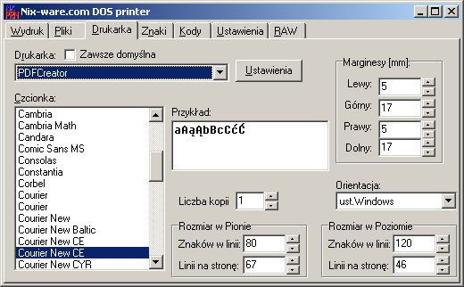 Nix-Ware.com DOS printer emulator strona 6 drukarki tekstowe (np. igłowe) w większości wyposażone są w czcionki o stałym rozmiarze.