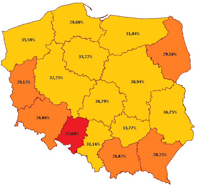 Objęcie populacji programem profilaktyki w skali kraju przedstawia poniższa mapa.