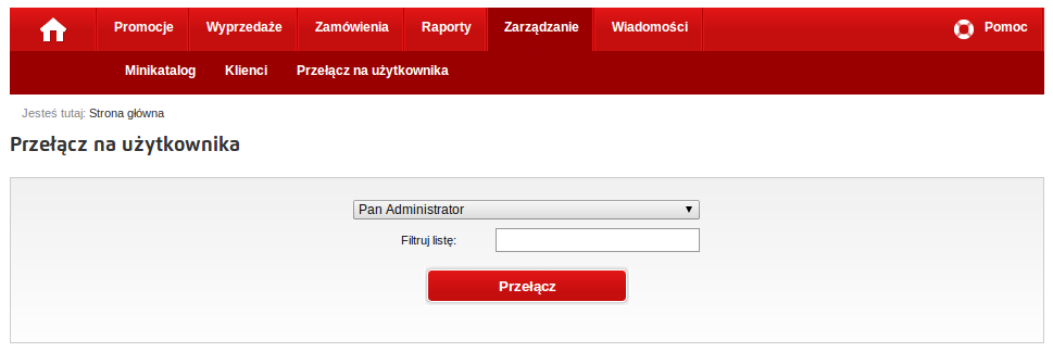 Komórkę organizacyjną można filtrować analogicznie jak komórkę nadrzędną w przypadku oddziału. Uprawnienia definiowane są na poziomie konkretnego użytkownika.