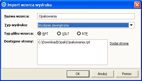 xslt jest wzorcem tekstowym, plik opakowania.rpt jest wzorcem graficznym.