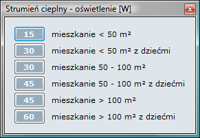 EKRAN 5. Zyski ciepła wg rozporządzenia [1] EKRAN 6. Zyski ciepła wg PN-EN 02025 Trzeba jednak pamiętać, że dla dużych lokali mieszkalnych powinna być możliwość korekty ww.