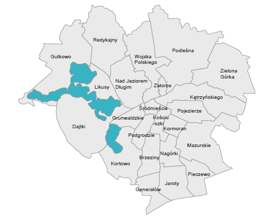 Rysunek 3. Podział administracyjny miasta Olsztyna - stan na 2012 rok źródło: Raport o stanie miasta Olsztyn za lata 2010 2011 z 2012 r.