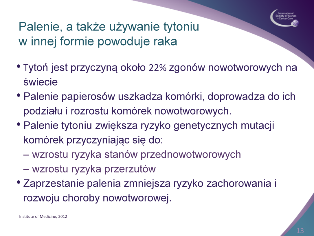 Używanie tytoniu jest przyczyną 22% zgonów z powodu chorób nowotworowych na świecie.