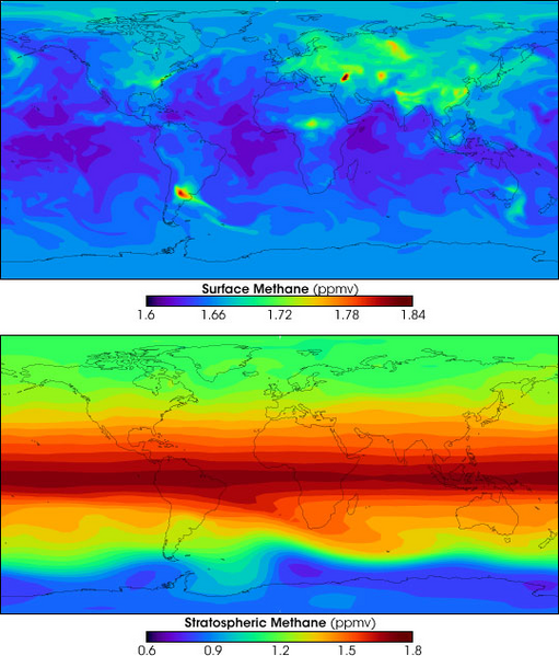 Geografia metanu: model W produkcji metanu ( koncentracji przy owierzcni Ziemi) dominują źródła