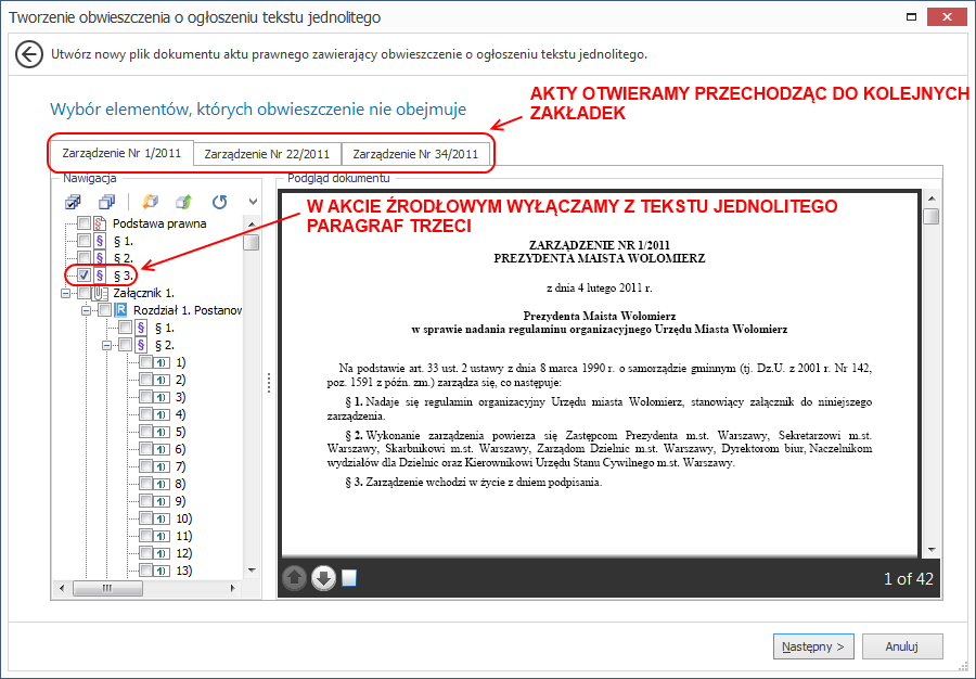 Przechodzimy do następnego kroku w którym, akceptujemy dane metrykowe (obwieszczenie standardowo nie posiada numeru, więc pole numer pozostawiamy puste): W kolejnym kroku system wczyta zarówno, akt