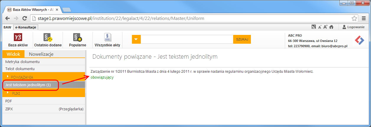 Jeżeli wygenerowany PDF jest prawidłowy zmieniamy status dokumentu na Uchwalony i zapisujemy dokument na dysku.