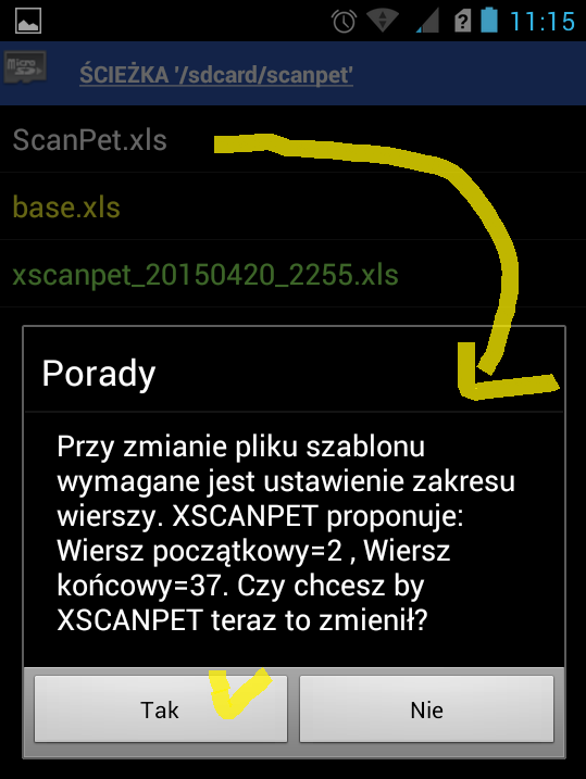 Rysunek 17. Załadowanie nowego szablonu z pliku ScanPet.XLS Po załadowaniu nowego szablonu aplikacja ScanPet jest już gotowa do przeprowadzania inwentaryzacji dla Sz@rk ST.