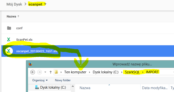 Aby wysłać plik z odczytami do dysku Google, uruchamiany funkcję Wyślij / odbierz, następnie Dysk Google, potem Wyślij na dysk Google. Rysunek 24.