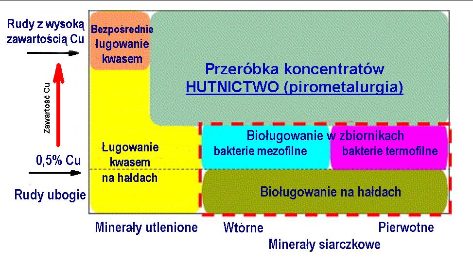 Jakość wydobywanych rud Podział technologii otrzymywania metalicznej miedzi