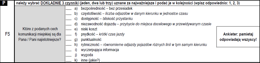 BADANIE HIERARCHIZACJI I STOPNIA SPEŁNIENIA POSTULATÓW PRZEWOZOWYCH trzy najważniejsze cechy transportu publicznego czynniki