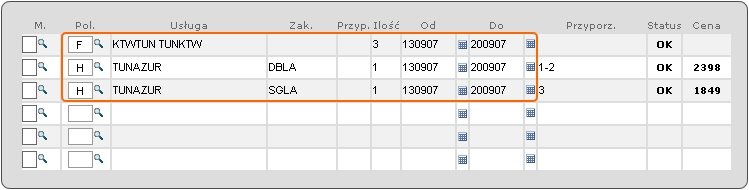 3.4.2. RÓŻNE USŁUGI Kolejnym typem rezerwacji złożonej, jest przypadek, kiedy dokonuje się rezerwacji dwóch różnych rodzajów usług (pokoi). Aby wykonać rezerwacje złożoną w tym przypadku: 1.