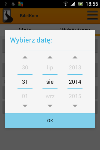 Wybór miejscowości z wcześniej wpisanych Wybór godziny odjazdu Ustawianie daty odjazdu Można również skorzystać z pola Jutro, które automatycznie zmieni datę na jutrzejszą.