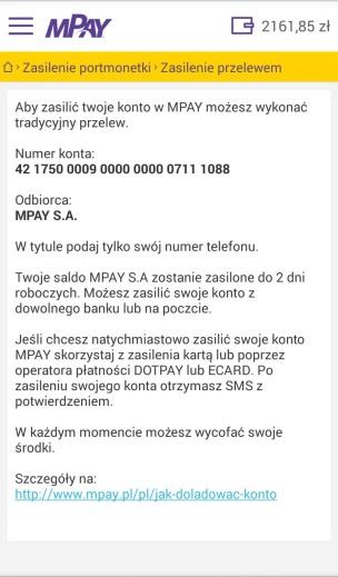 Naciśnij Zasil portmonetkę Wybierz Zasilenie z konta Wypełnij wszystkie pola aby przejść do strony płatności Zasilenie