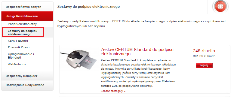 Realizacja zamówienia Aby przejść do realizacji zamówienia, należy nacisnąć przycisk Produkty i Podpis elektroniczny