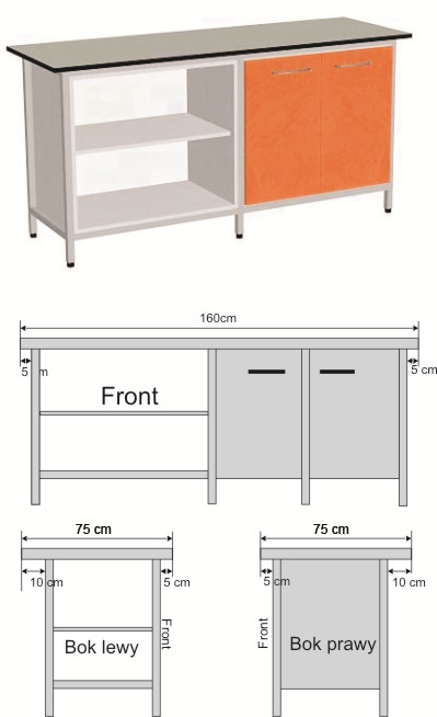 LP 9 Stół laboratoryjny pod urządzenia badawcze 2 Podstawę stołu powinien stanowić skręcany z elementów stalowy stelaż, wyposażony w stopki do poziomowania.