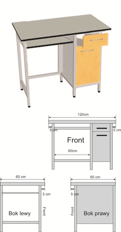 LP 2 Biurko laboratoryjne 5 Podstawę biurka powinien stanowić skręcany z elementów stalowy stelaż, wyposażony w stopki do poziomowania.