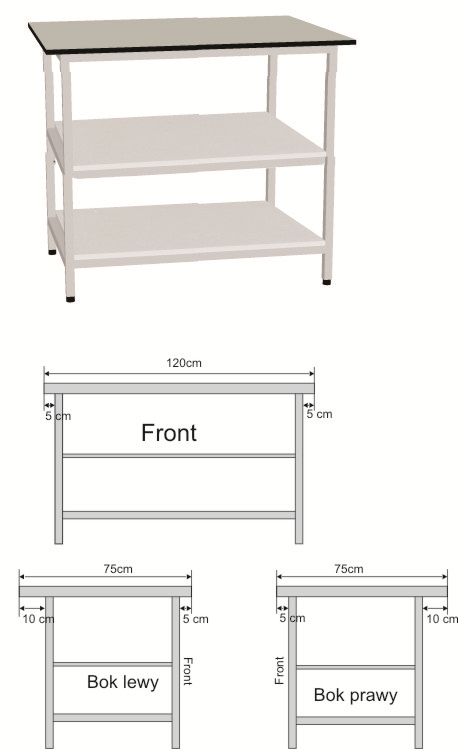 LP 3 Stół laboratoryjny pod urządzenia badawcze Podstawę stołu powinien stanowić skręcany z elementów stalowy stelaż, wyposażony w stopki do poziomowania.