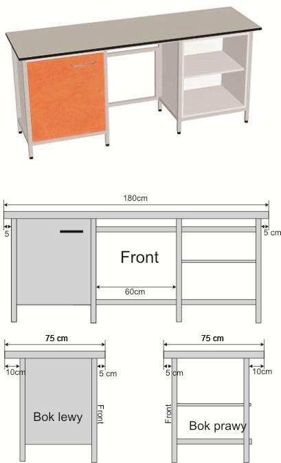 LP 4 Stół laboratoryjny pod urządzenia badawcze 2 Podstawę stołu powinien stanowić skręcany z elementów stalowy stelaż, wyposażony w stopki do poziomowania.