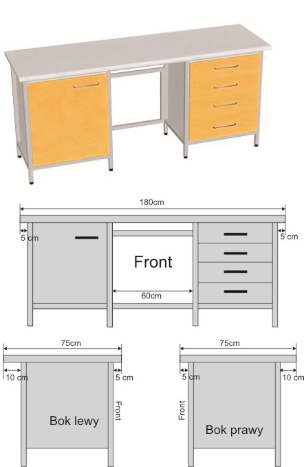 LP 5 Stół laboratoryjny pod urządzenia badawcze Podstawę stołu powinien stanowić skręcany z elementów stalowy stelaż, wyposażony w stopki do poziomowania.