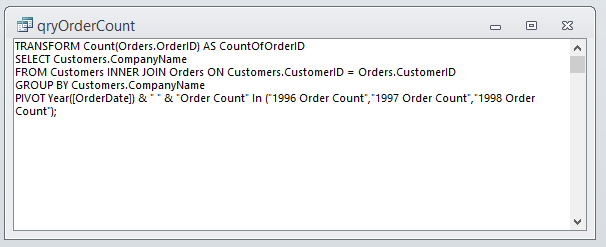 2.1.8 Kwerendy widok SQL W widoku SQL możliwe jest, w skrócie, zarówno tworzenie kwerend do bazy danych, jak i modyfikowanie automatycznie utworzonych (z wykorzystaniem kreatora) kwerend na poziomie