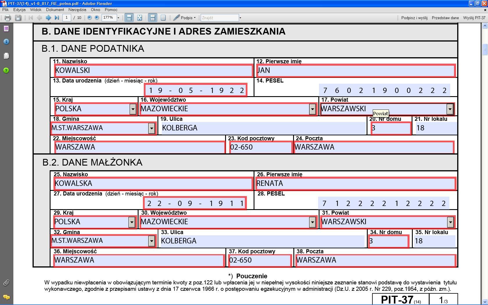 Wypełnienie formularza