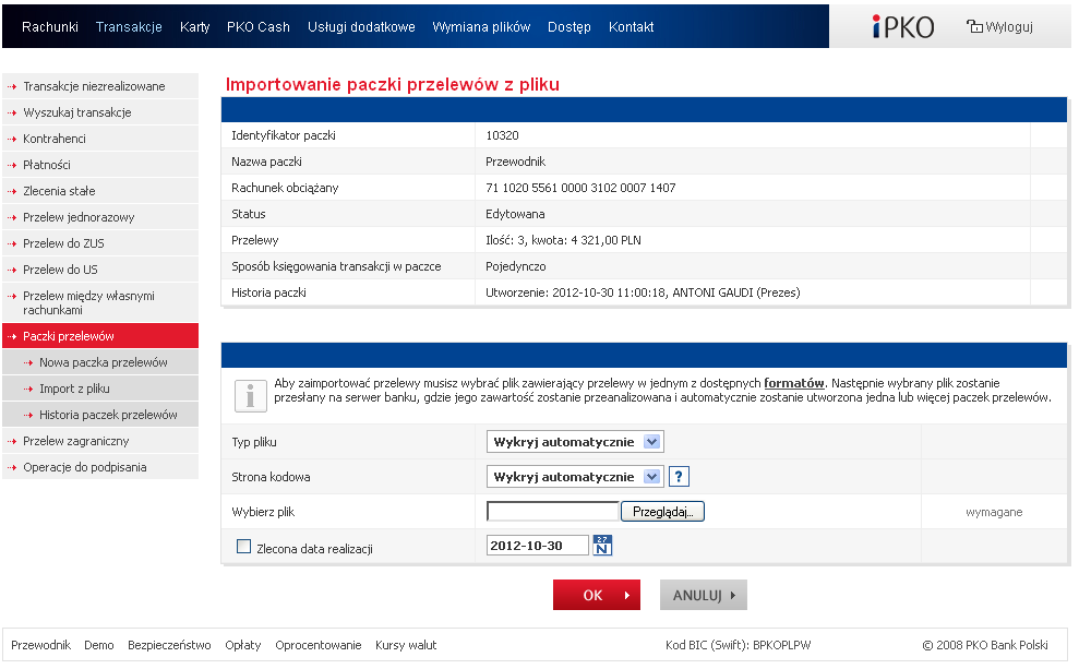 Z poziomu dostępnych funkcji istnieje możliwość dokonania wydruku raportu z transakcjami, które zostały wcześniej wyszukane. Opcja 'Drukuj wyszukane' drukuje.